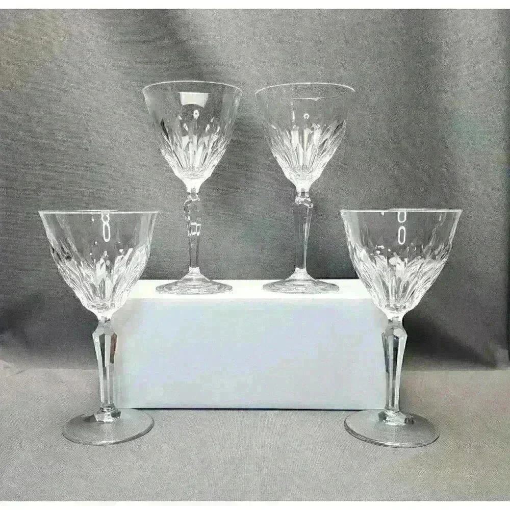 Vintage Josair Edith Crystal Large Claret Wine Glass Goblet Set 4 Glasses Signed